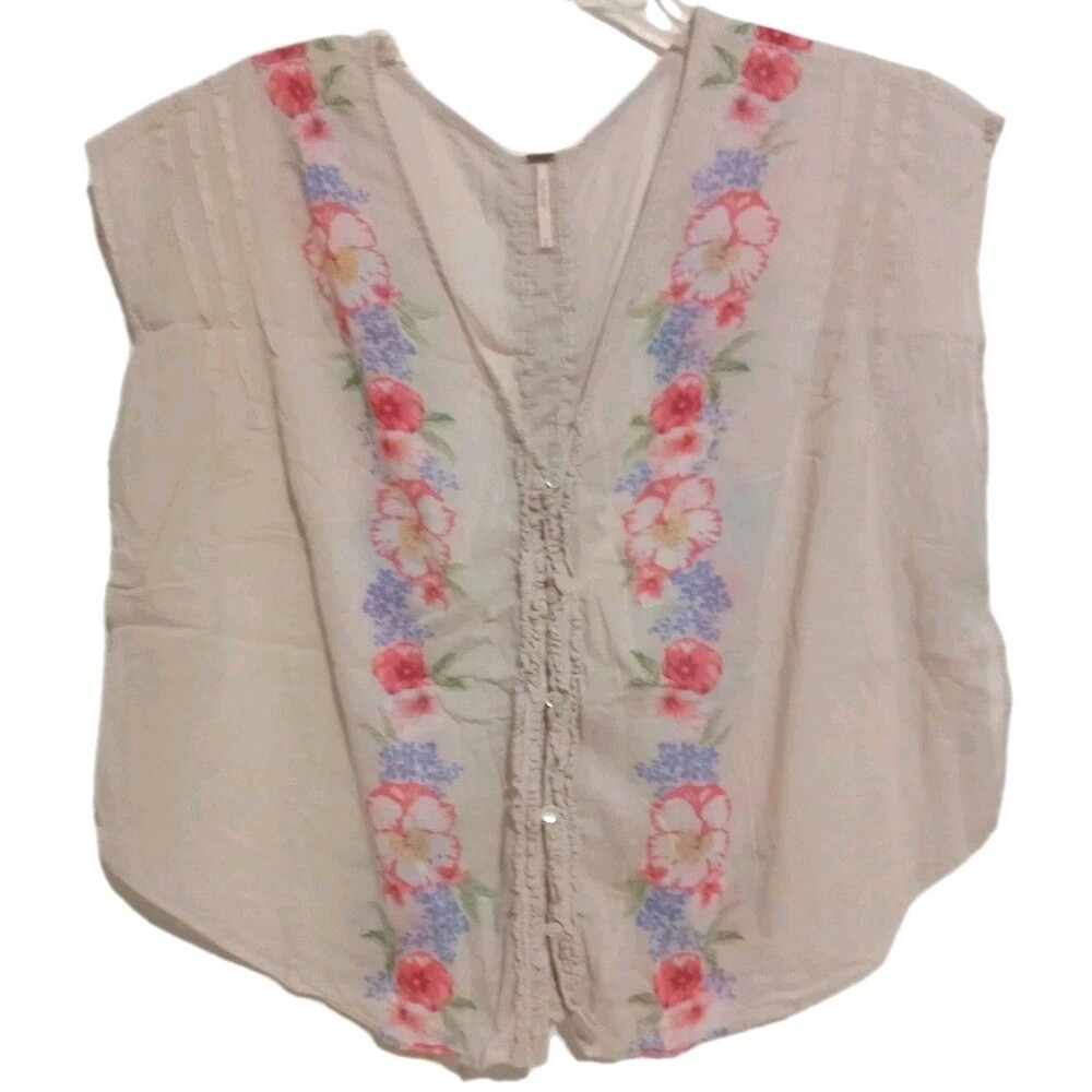 Free People Top Shirt Women's Size Medium Sheer Gardenia Ivory Sleeveless Shirt - Picture 3 of 5